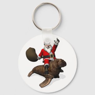 Santa Claus Riding On Walrus Key Ring