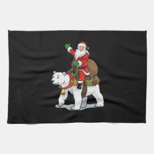 santa claus riding polar bear tea towel
