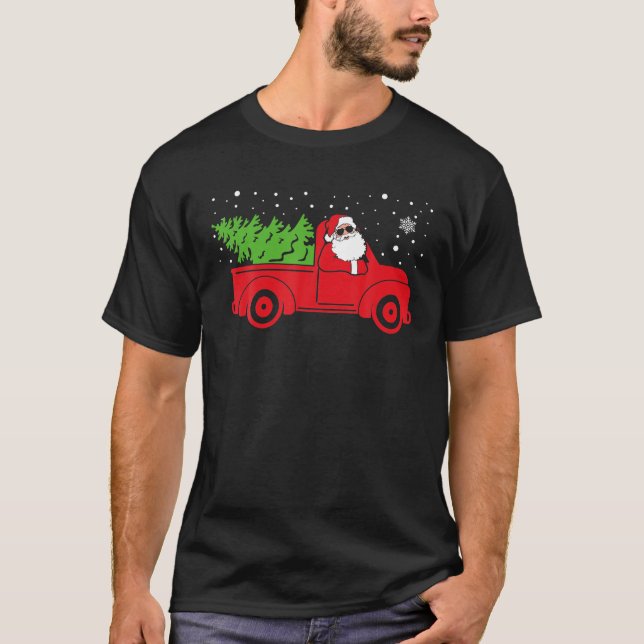 Santa Claus Riding Red Truck Christmas Mens Womens T-Shirt (Front)