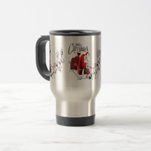 Santa Claus Riding Reindeer Christmas Travel Mug