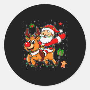 Santa Claus Riding Reindeer Merry Christmas Pajama Classic Round Sticker