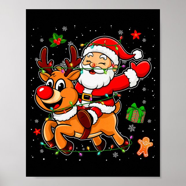 Santa Claus Riding Reindeer Merry Christmas Pajama Poster (Front)