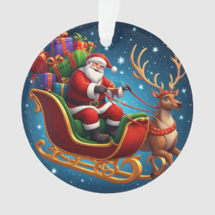 Santa Claus Riding Reindeer Sleigh Ornament