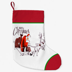 Santa Claus Riding Reindeer Small Christmas Stocking
