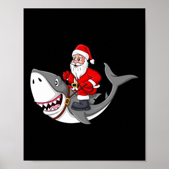 Santa Claus Riding Shark Christmas Boys Girls Kids Poster (Front)