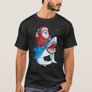 Santa Claus Riding Shark Christmas Boys Merry Shar T-Shirt
