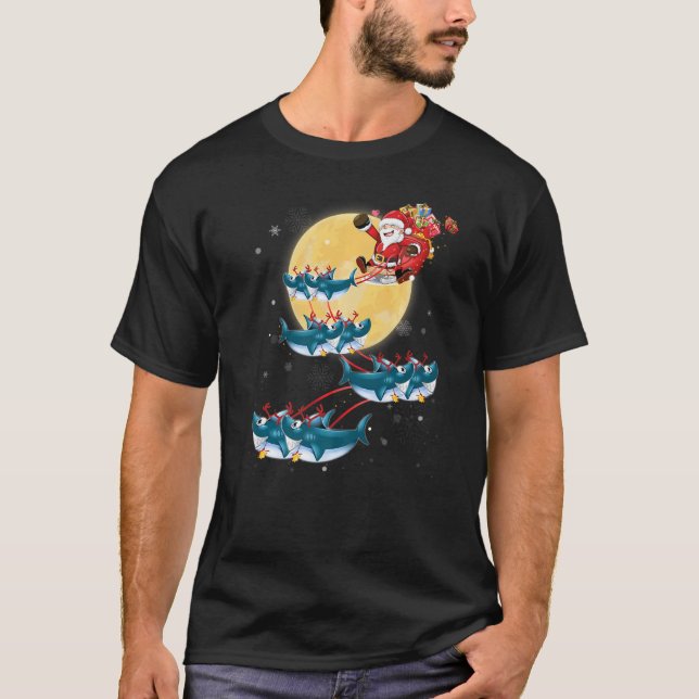 Santa Claus Riding Shark Christmas for Kids Boys G T-Shirt (Front)