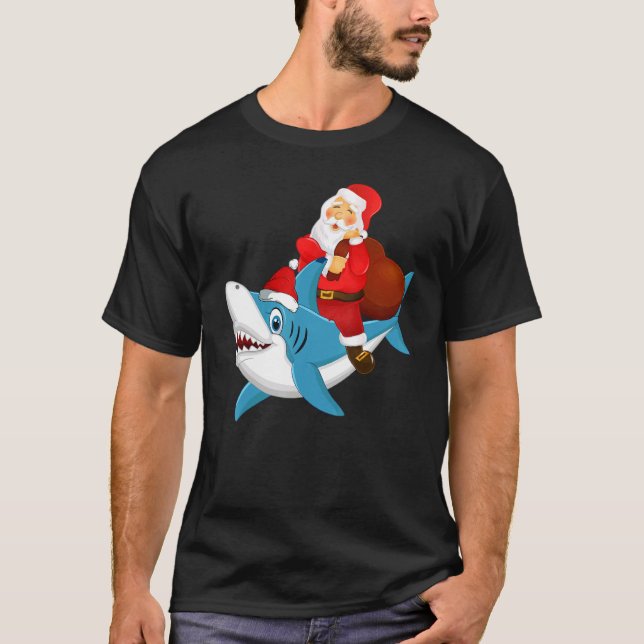 Santa Claus Riding Shark  Christmas Pajama Kids Te T-Shirt (Front)