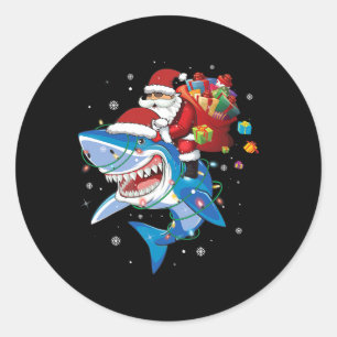Santa Claus Riding Shark Lover Merry Christmas Xma Classic Round Sticker