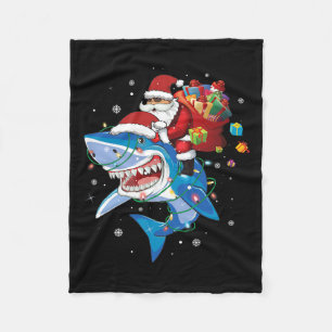 Santa Claus Riding Shark Lover Merry Christmas Xma Fleece Blanket
