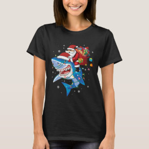 Santa Claus Riding Shark Lover Merry Christmas Xma T-Shirt