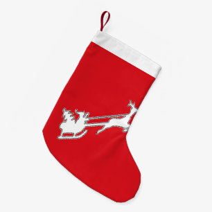 Santa Claus riding sly with reindeer Small Christmas Stocking