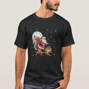 Santa Claus Riding Squirrel Funny Christmas Tree L T-Shirt