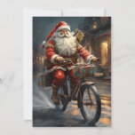 Santa Claus Riding the Bike Christmas Holiday Card<br><div class="desc">santa claus bike christmas,  street cyclist biker bicycle,  ride lifestyle cycle biking,  sport painting merry smile,  happy red xmas holiday ,  santa claus christmas bike</div>