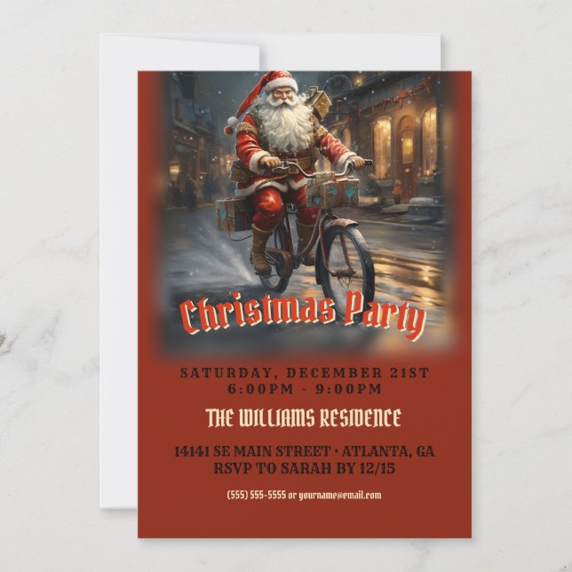 Santa Claus Riding the Bike Christmas Invitation (Front)