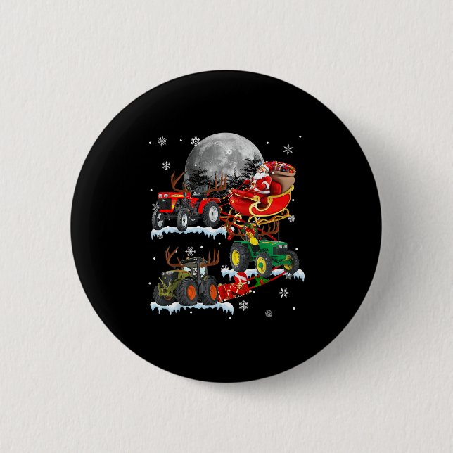 Santa Claus Riding Tractor Sleigh Christmas Tracto 6 Cm Round Badge (Front)