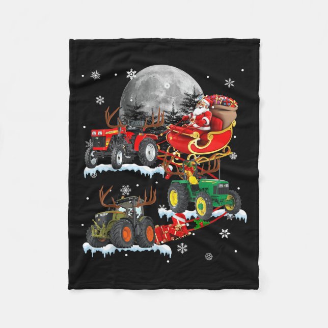 Santa Claus Riding Tractor Sleigh Christmas Tracto Fleece Blanket (Front)