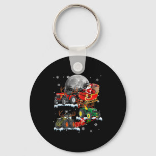 Santa Claus Riding Tractor Sleigh Christmas Tracto Key Ring
