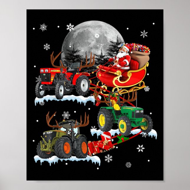 Santa Claus Riding Tractor Sleigh Christmas Tracto Poster (Front)