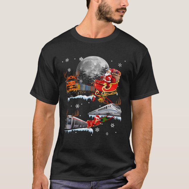 Santa Claus Riding Trains Sleigh Christmas Train D T-Shirt (Front)