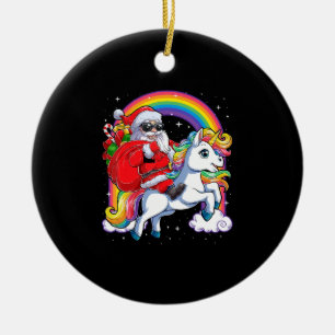 Santa Claus Riding Unicorn Funny Christmas Ceramic Tree Decoration