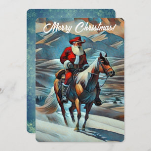 Santa Claus Riding Western Christmas Holiday Card