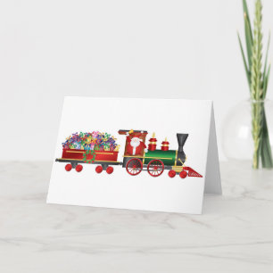 Santa Claus Ringing Bell on Train Greeting Card