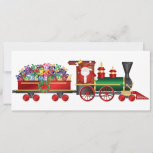 Santa Claus Ringing Bell on Train Invitation Card