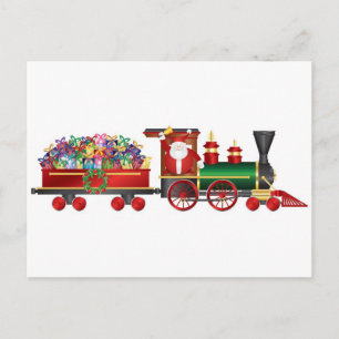 Santa Claus Ringing Bell on Train with Gifts Card