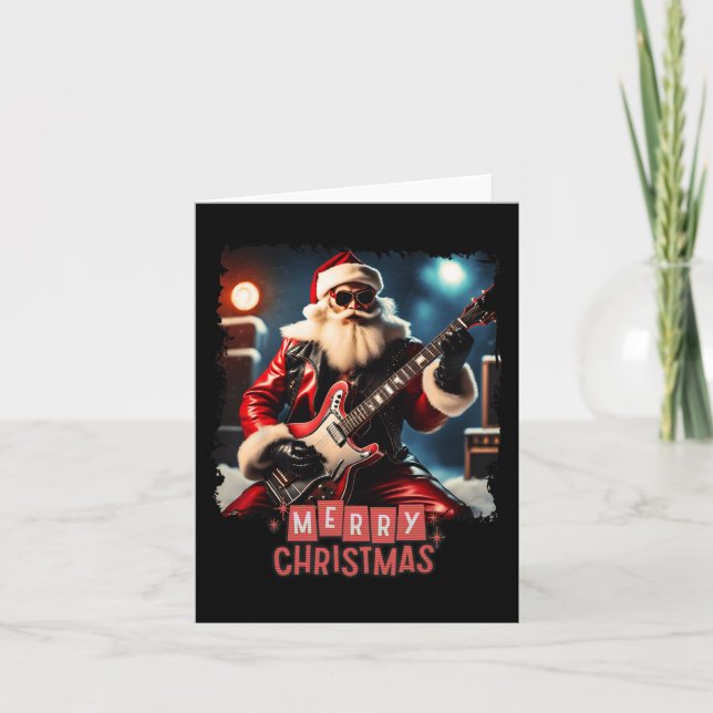 Santa Claus Rock Guitar Merry Christmas  Card (Front)