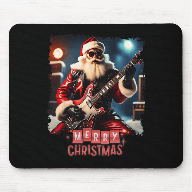 Santa Claus Rock Guitar Merry Christmas  Mouse Mat (Front)