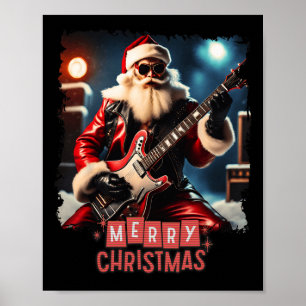 Santa Claus Rock Guitar Merry Christmas  Poster