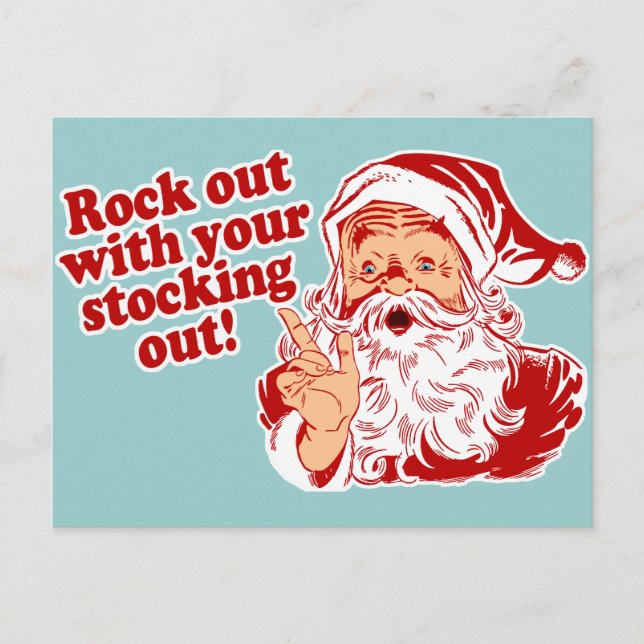 Santa Claus Rock Out Holiday Postcard (Front)