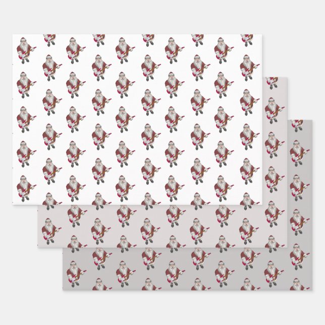 Santa Claus Rock Star Wrapping Paper Sheet (Set)