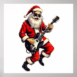 Santa Claus Rocking & Jamming On His Guitar Poster