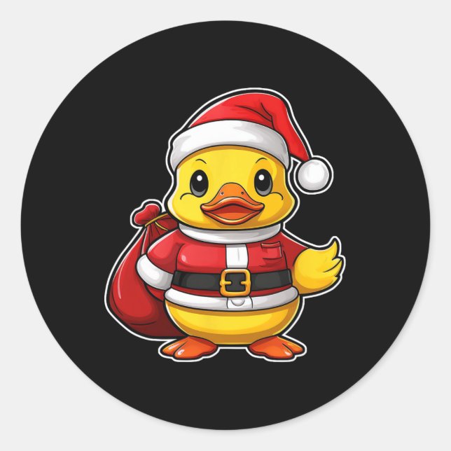 Santa Claus Rubber Duck Christmas Xmas Pyjamas  Classic Round Sticker (Front)