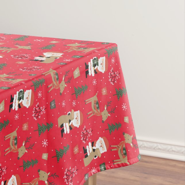 Santa Claus Rudolph and Christmas Trees Tablecloth (In Situ)