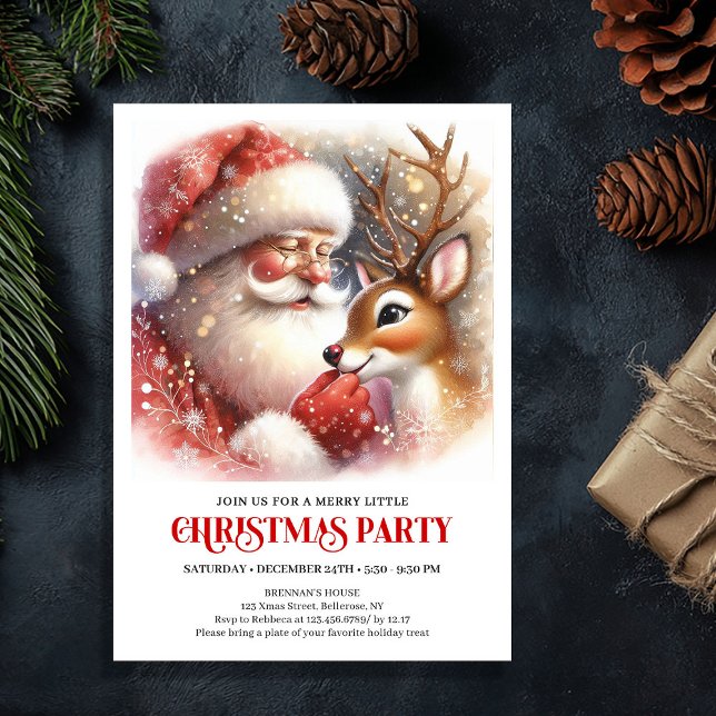 Santa Claus Rudolph Holiday Magic Cozy Winter Part Invitation (Santa Claus Rudolph Holiday Magic Cozy Winter Party Invite

)