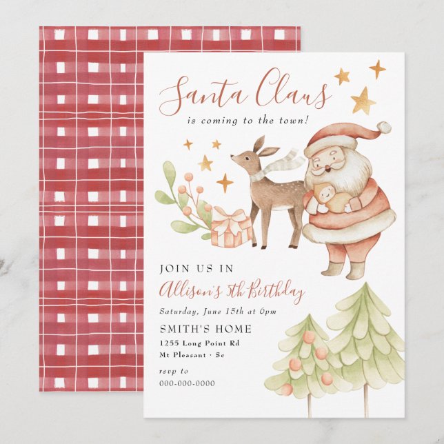 Santa Claus Rudolph Kids Holiday Birthday Party  Invitation (Front/Back)