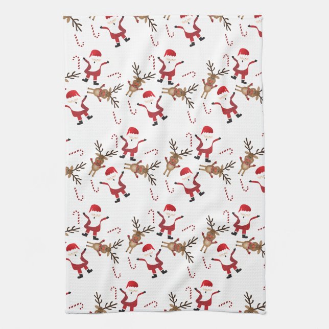Santa Claus Rudolph The Red Nosed Reindeer Pattern Tea Towel (Vertical)