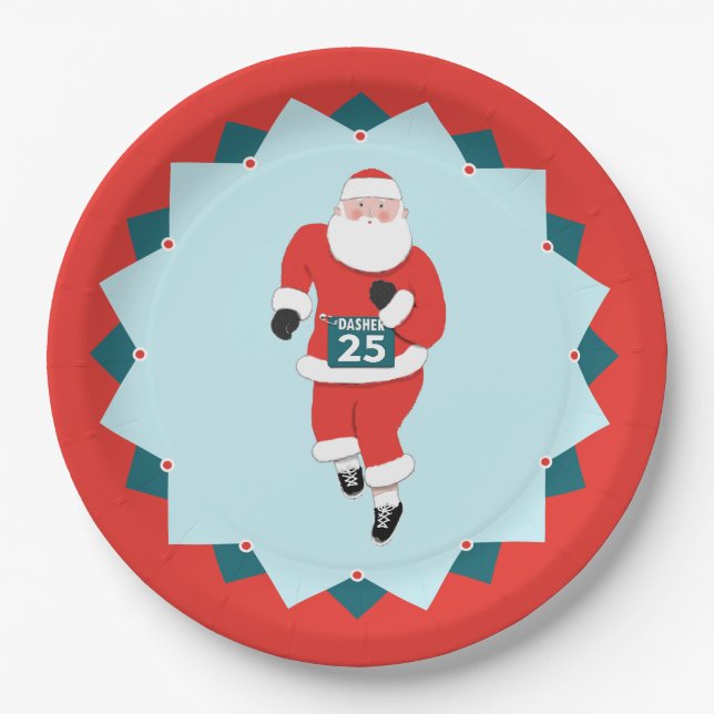 Santa Claus Runner Paper Plate (Front)