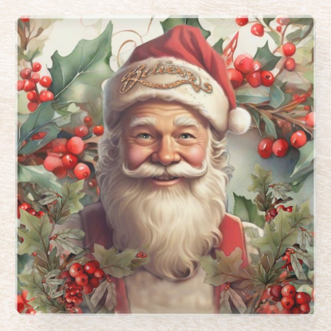 Santa Claus Saint Nicholas Christmas  Glass Coaster (Front)
