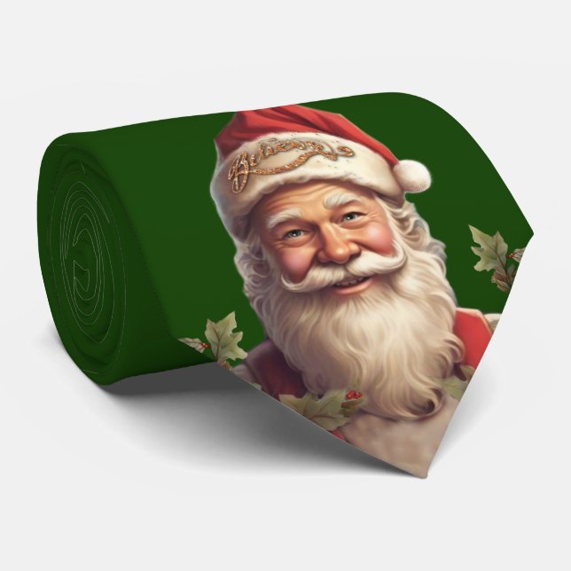 Santa Claus Saint Nicholas Christmas green  Tie (Rolled)