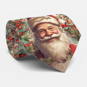 Santa Claus Saint Nicholas Christmas holly leaves Tie