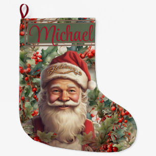 Santa Claus Saint Nicholas Christmas  Large Christmas Stocking