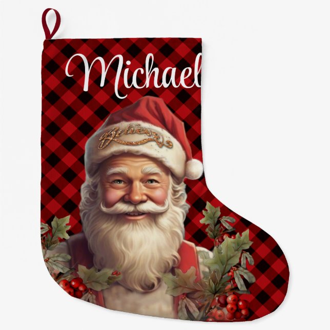 Santa Claus Saint Nicholas Christmas  Large Christmas Stocking (Front)