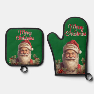 Santa Claus Saint Nicholas Christmas Oven Mitt & Pot Holder Set