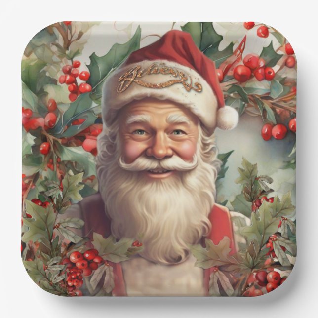 Santa Claus Saint Nicholas Christmas  Paper Plate (Front)