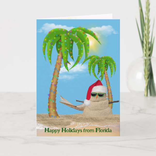 Santa Claus Sandman With Palm Trees Card (Front)