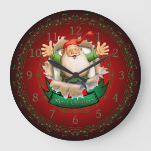 Santa Claus ~ Santa Clock~ Santa Breaking Through  Large Clock